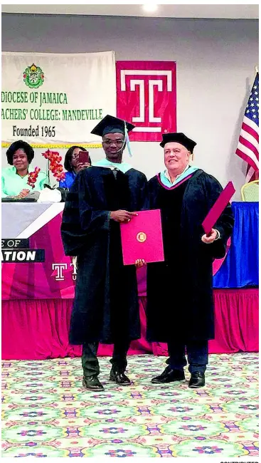  ?? CONTRIBUTE­D ?? Howard Harvey receiving his Doctor of Education degree at a graduation ceremony in Montego Bay last weekend. The degree was in collaborat­ion with Church Teachers’ College.