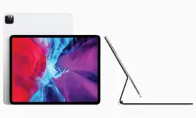  ??  ?? New iPad Pro is faster, can support a mouse and has a new camera system on the back including a 3D depth-sensing lidar similar to those used on self-driving cars. Photograph: Apple