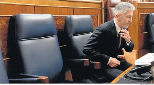  ?? EDUARDO PARRA, EFE ?? El ministro del Interior, Grande-marlaska, solo ayer en la bancada azul del Gobierno en el Congreso.