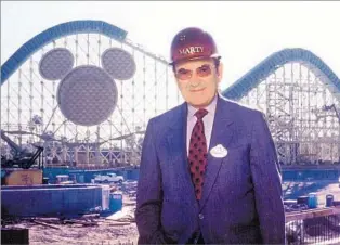  ??  ?? ‘THEME PARKS ARE LIVING THINGS’ Marty Sklar is pictured during the constructi­on of Disney California Adventure, which stumbled out of the gate with poor reviews and lackluster attendance. It later became a success.