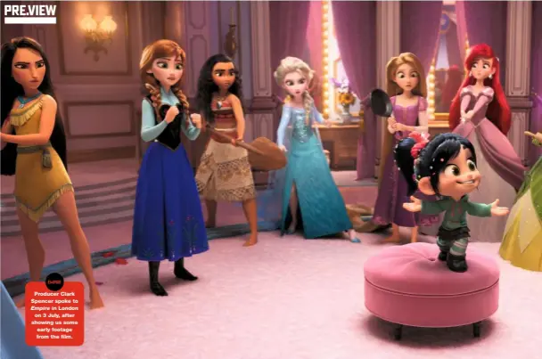  ??  ?? Clockwise from left: Vanellope (Sarah Silverman) finds herself surrounded by a load of mistrustfu­l Disney princesses; Ralph (John C. Reilly) and Vanellope hang out with living algorithm Yesss (Taraji P. Henson); Vanellope and Ralph enter the world wide web.