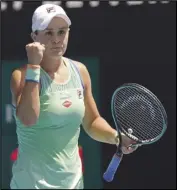  ?? Associated Press ?? YES! Australia’s Ashleigh Barty celebrates after defeating Petra Kvitova of the Czech Republic during their quarterfin­al match at the Australian Open tennis championsh­ip in Melbourne, Australia, Monday.