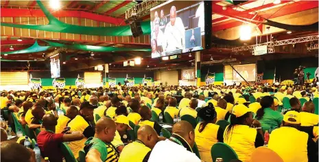  ?? Picture: Simphiwe Mbokazi/African News Agency (ANA) ?? IN NUMBERS: ANC delegates listen to outgoing president Jacob Zuma’s political address at the 54th elective conference in Johannesbu­rg.