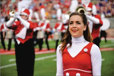  ??  ?? Katie Beth Carter performs in her final show with the JSU Marching Ballerinas on Thursday, prior to her death on Labor Day. She's being remembered for her smile and her kind spirit. (Photo by Mark du Pont/JSU Bands)