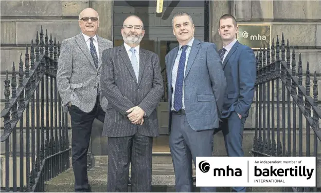  ?? ?? Geoghegans partners Lachlan Fernie, Euan Fernie, Iain Binnie, and Paul Marshall outside the office in St Colme Street; inset below, Rakesh Shaunak of MHA