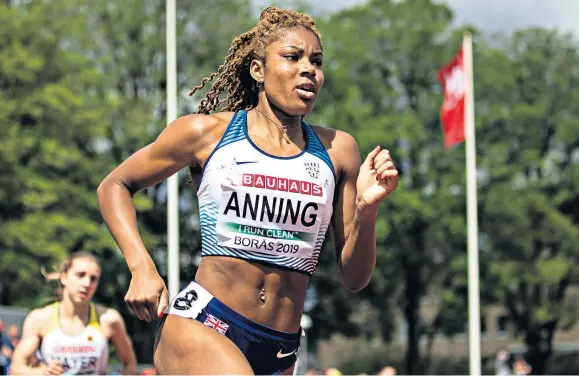  ??  ?? Rising star: Amber Anning en route to 400m silver in Sweden last year and (below) with the relay four in Glasgow