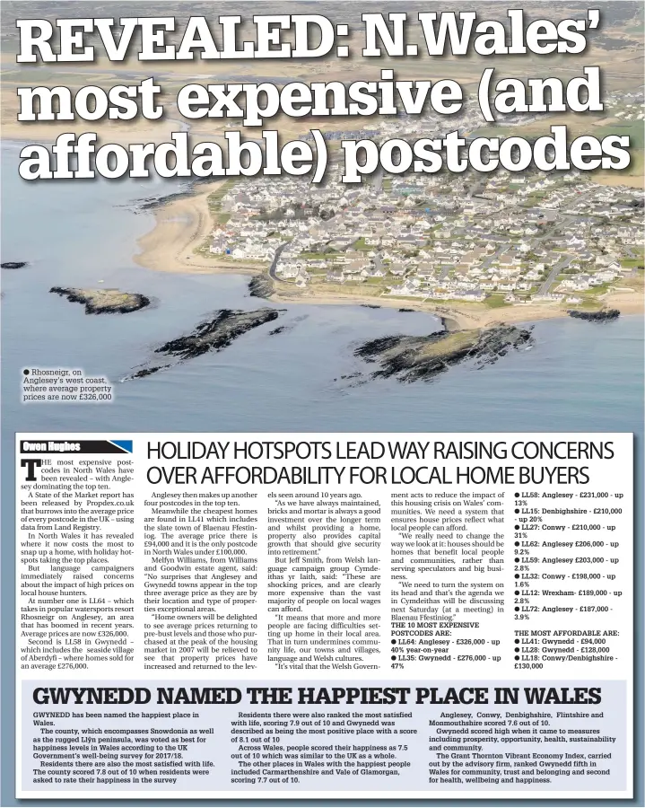  ??  ?? Rhosneigr, on Anglesey’s west coast, where average property prices are now £326,000