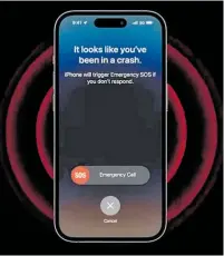  ?? ?? A new feature on the Apple iPhone 14 automatica­lly alerts emergency services if it detects a potential car crash.