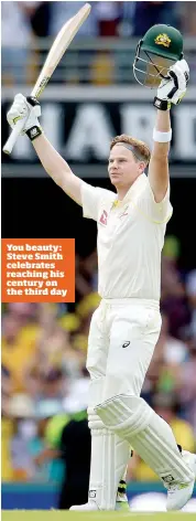  ??  ?? You beauty: Steve Smith celebrates reaching his century on the third day