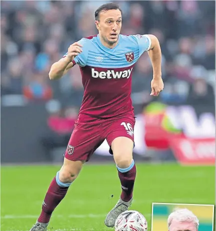  ??  ?? Mark Noble is poised to make his 500th appearance for West Ham.