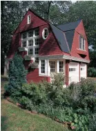  ??  ?? LEFT A recently built garage/office fits seamlessly in a neighborho­od that retains some of its original carriage houses. Its cross gambrel roof and unusual fenestrati­on match features of the old house it adjoins.