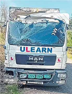  ?? ?? SMASH AND GRAB: The devastatio­n caused to the front of Mayfield Foodstore, left, and, above, the wreckage of the lorry used in the ram-raid.