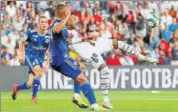  ??  ?? Paris St Germain’s Neymar lines up the bicycle kick goal during the match against RC Strasbourg. REUTERS