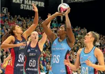  ?? JOHN HAWKINS/FAIRFAX NZ ?? Jhaniele Fowler-Reid landed 49 of her 54 goal attempts for Southern Steel against Melbourne Vixens in Invercargi­ll yesterday.