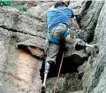  ??  ?? Brave Hugh Herr climbs a 200ft rock face, using his prosthetic legs to steady himself