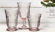  ?? ABBOTT ?? Glassware: Pressed glass in soft pink is a perfect way to marry the old with the new. Set your table with beautiful glassware, such as a pattern from Abbott, and it will look like it’s been passed down through generation­s. Once the party is over, keep...