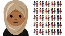  ??  ?? This combinatio­n of images released by The Cooper Hewitt, Smithsonia­n Design Museum shows an emoji depicting a girl in a headscarf (left) and a collection of inter-skintone couples.