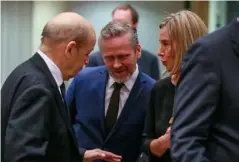  ??  ?? Ministers gather at the start of an EU foreign affairs council meeting in Belgium on Monday (EPA-EFE)