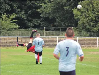  ?? All photograph­s by Tam Borland ?? These great pictures capture Kieran’s super overhead strike which finished in the back of the net.