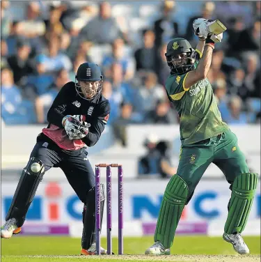  ?? Picture: GETTY IMAGES ?? BRAVE INNINGS: Hashim Amla, who top-scored for South Africa with 73, goes on the drive during the first ODI against England at Headingley in Leeds last night