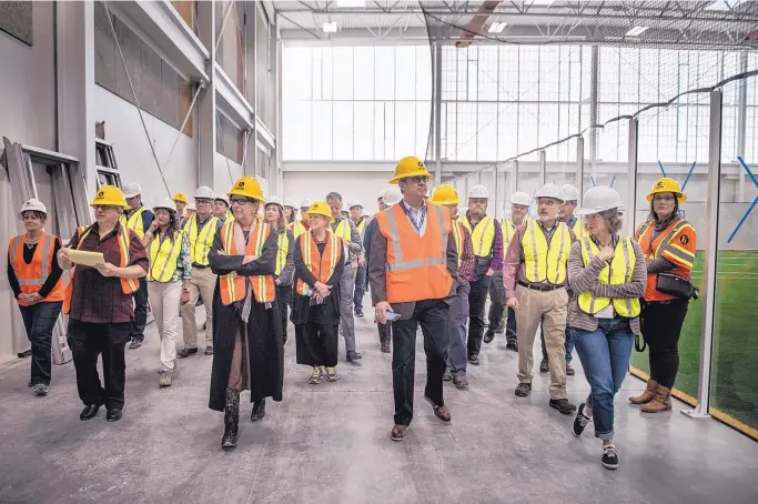  ?? ROBERTO E. ROSALES/JOURNAL ?? Members of Leadership New Mexico’s Class of 2017-18 gather in Hobbs for a tour of the Center of Recreation­al Excellence sports complex.