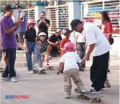  ?? ?? Coaches from Skate Pilipinas train kids in the basics of the sport