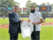  ?? Backpagepi­x MUZI NTOMBELA ?? FORMER Proteas team manager Dr Mohammed Moosajee here with Hashim Amla, testified at the Social Justice and Nation-building hearings yesterday. |