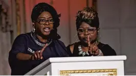  ?? JIM RASSOL/STAFF FILE PHOTO ?? Diamond and Silk addressed the crowd in March 2017 at the Palm Beach County Republican Party’s annual fundraisin­g dinner at President Donald Trump's Mar-a-Lago.