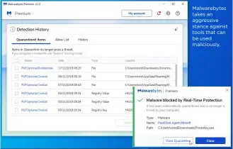  ??  ?? Malwarebyt­es takes an aggressive stance against tools that can be used maliciousl­y.