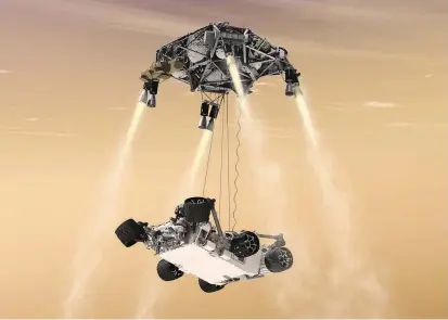  ?? FOTO ?? El descenso en suelo marciano es la fase más riesgosa de los viajes al planeta rojo. En esta ocasión la nave tendrá más margen de maniobrabi­lidad.
