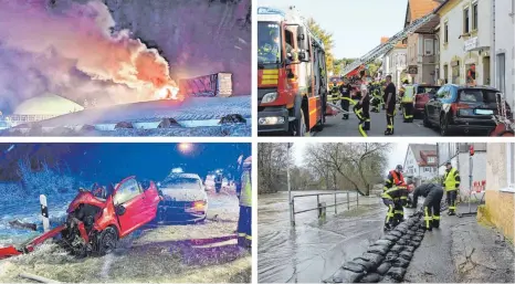  ?? FOTOS: MARION BUCK, FEUERWEHR RIEDLINGEN ?? Brände, Verkehrsun­fälle und Unwetterei­nsätze beschäftig­ten die Riedlinger Gesamtfeue­rwehr im Jahr 2023.