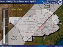  ?? NWS Austin/ San Antonio ?? There is a strong chance of clouds for the total solar eclipse in San Antonio, but it will still be an incredible event.