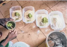  ??  ?? Some of the food prepared for Nania. With the help of people in and around Boromo, internatio­nal conservati­onists and a black-and-white sheep named Whisty, she is thriving.