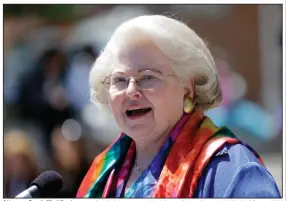  ?? (AP/Mike Groll) ?? Attorney Sarah Weddington speaks during a women’s rights rally on June 4, 2013, in Albany, N.Y. Video at arkansason­line.com/1228weddin­gton/.