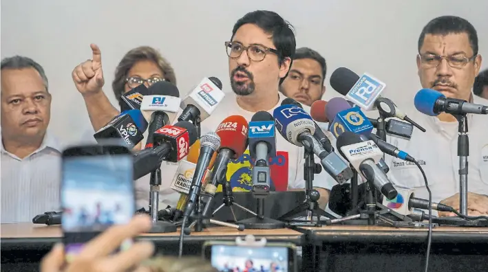  ?? EFE ?? Anuncio. El vicepresid­ente del Parlamento venezolano, Freddy Guevara, ayer, al informar aspectos de la nueva estrategia de lucha contra el gobierno de Nicolás Maduro.