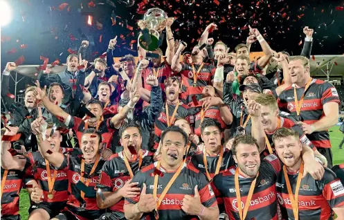  ?? PHOTO: GETTY IMAGES ?? Canterbury celebrate winning their eighth national championsh­ip provincial title in nine years at the end of the 2016 campaign.