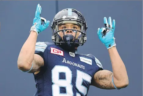  ?? FRANK GUNN/THE CANADIAN PRESS/FILES ?? Toronto Argonauts receiver DeVier Posey says he has put a highly publicized suspension from his college days at Ohio State in his rear-view mirror as he carves out a new legacy in the CFL.