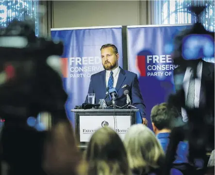  ?? AL CHAREST ?? Independen­t Strathmore-area MLA Derek Fildebrand­t officially announced he will be starting a new party called the Freedom Conservati­ve Party of Alberta. He said the party will give voice to “patriotic” Albertans.