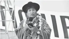  ??  ?? Morales speaks during a ceremony in Tiquipaya, Cochabamba, Bolivia. — Reuters photo