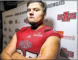 ?? Arkansas Democrat-Gazette/MITCHELL PE MASILUN ?? Sophomore Troy Elliott started two games for Arkansas State, but he has the most starting experience among the Red Wolves’ offensive linemen entering this season.