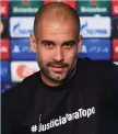  ??  ?? MAKING A STATEMENT: UEFA took issue with Guardiola’s T-shirt in his press conference