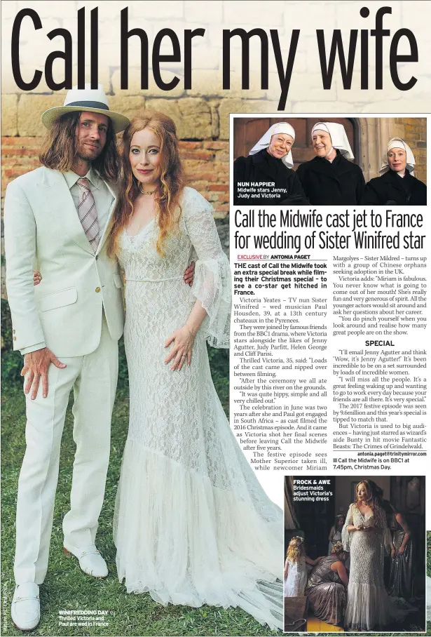  ??  ?? WINIFREDDI­NG DAY Thrilled Victoria and Paul are wed in France