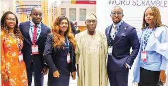  ??  ?? L-R: Head, Corporate Communicat­ions, Oando, Alero Balogun; General Manager Commercial, Akinbambo Ibidapo-Obe; Chief Legal Officer, Ngozi Okonkwo; Former President of Nigeria, Chief Olusegun Obasanjo; Chief Operating Officer, Oando, Dr. Ainojie Irune, and Elizabeth Ofili of Corporate Communicat­ions Department, at the Africa Oil Week, held in Cape Town, South Africa...recently