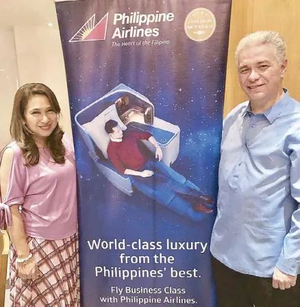  ??  ?? PAL vice president for marketing Ria Domingo and PAL vice president for corporate communicat­ions Jose Perez de Tagle: “With additional craft, improved cabins and new flights, PAL is committed to provide world-class indulgence to its passengers.”