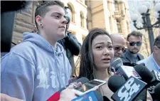  ?? GALIT RODAN/THE CANADIAN PRESS ?? Sara Burton talks to media about her friend Marisa Lazo outside court in Toronto, Thursday as Lazo makes a court appearance. The friend of a woman who spent hours suspended high above a Toronto constructi­on site after scaling a crane says she is an...