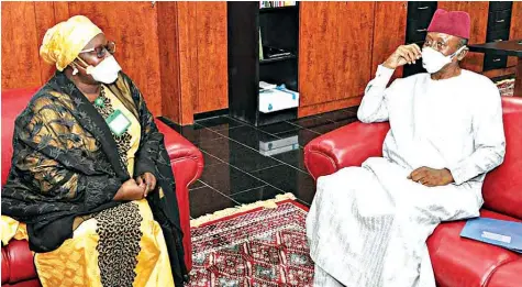  ??  ?? Deputy Governor of Kaduna State, Dr. Hadiza Balarabe ( left), with her Kebbi State counterpar­t, Col. Sama’ila Dabai ( rtd.), at the Government House in Kaduna… yesterday. PHOTO: NAN