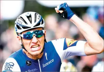  ?? JEFF PACHOUD/AFP ?? Marcel Kittel punches the air after winning the second stage of the 104th Tour de France run between Dusseldorf, Germany, and Liege, Belgium, on Sunday.