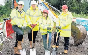  ??  ?? ●●From left are Sam Godsell and Ed Wootton, both from Seddon, Coun Kate Butler and Steve Capper, from CBRE, at the start of work at Aurora