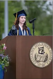  ?? ?? Kutztown Valedictor­ian Kelly Leiby encouraged the Class of 2022 to always keep moving through the good and the bad.