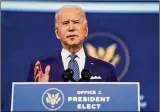  ?? AMR ALFIKY / THE
NEWYORK TIMES ?? Presidente­lect Joe Biden addresses anews conference at TheQueen theater in Wilmington, Del., on Tuesday.